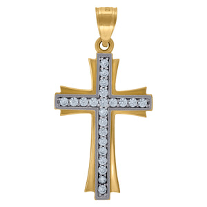 10kt Gold Two-tone Cubic-zirconia Unisex Cross Ht:33.7mm x W:17.2mm Religious Charm Pendant