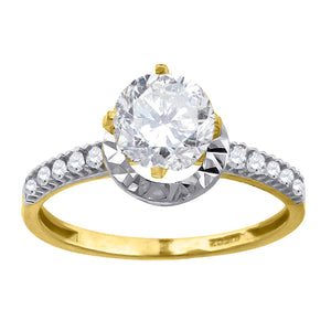 10kt Two-tone Gold Womens Cubic Zirconia DC Halo Engagement Ring