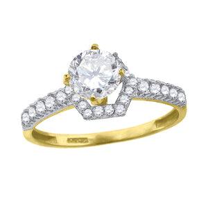 10kt Two-tone Gold Womens Cubic Zirconia Halo Engagement Ring
