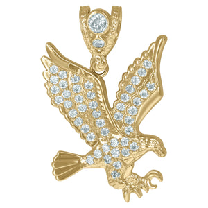 10KT Yellow Gold Mens Cubic Zirconia Eagle Bird Charm Pendant