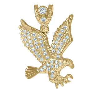 10KT Yellow Gold Mens Cubic Zirconia Eagle Bird Charm Pendant