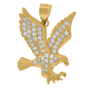 10KT Yellow Gold Mens Cubic Zirconia Eagle Bird Charm Pendant