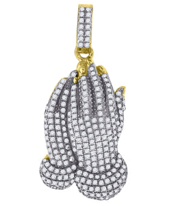 925 Sterling Silver Yellow-tone Mens Cubic Zirconia Religious Praying Hands Charm Pendant