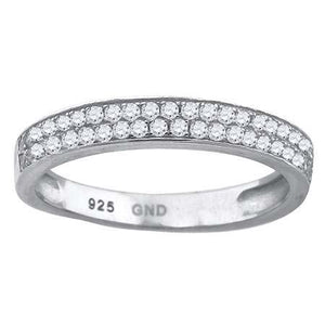 925 Sterling Silver Mens Cubic Zirconia 2 Row Wedding Band Ring Size 6