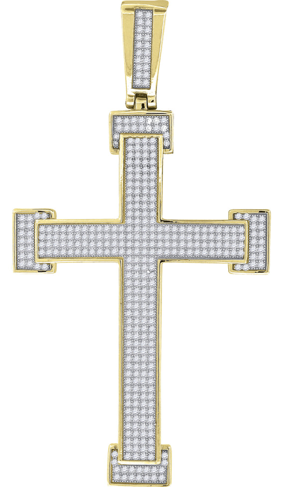 925 Sterling Silver Yellow-tone Unisex CZ Cross Religious Charm Pendant