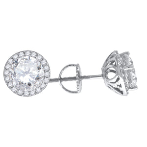 925 Sterling Silver Womens Cubic Zirconia Halo Round Stud Earrings