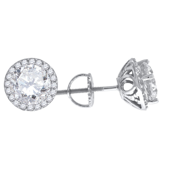 925 Sterling Silver Womens Cubic Zirconia Halo Round Stud Earrings