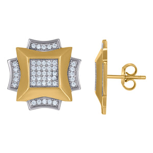 10kt Gold Two-tone CZ Mens Push Back Studs