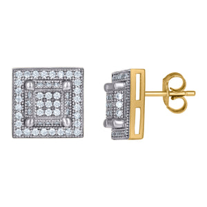 10kt Two-tone Gold Mens Cubic Zirconia CZ Square Stud Earrings