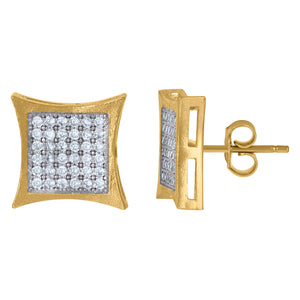 10kt Gold Two-tone CZ Mens Kite 11.5mm x 11.5mm Push Back Studs