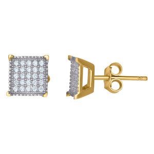 10kt Two-tone Gold Mens Cubic Zirconia CZ Square Stud Earrings