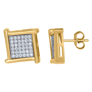 10kt Two-tone Gold Mens CZ Cubic Zirconia Square Stud Earrings