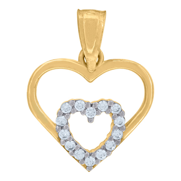925 Sterling Silver Yellow-Tone Womens CZ Heart Charm Pendant