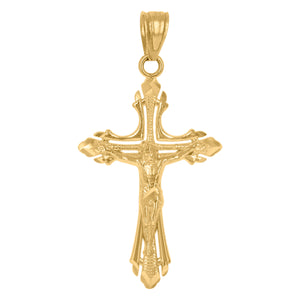 10kt Yellow Gold Diamond-cut Mens Cross Crucifix Ht:28.9mm x W:15.5mm Religious Charm Pendant