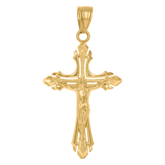 10kt Yellow Gold Diamond-cut Mens Cross Crucifix Ht:28.9mm x W:15.5mm Religious Charm Pendant