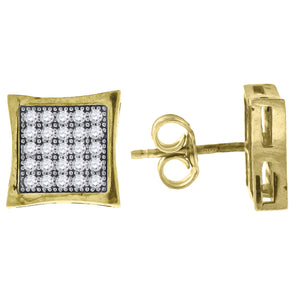 10kt Gold Two-tone CZ Mens Kite 9.3mm x 9.3mm Push Back Studs