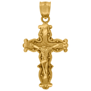 10kt Yellow Gold Diamond-cut Mens Cross Crucifix Ht:36.7mm x W:19mm Religious Charm Pendant