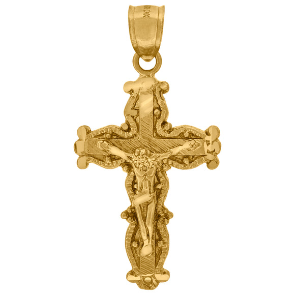 10kt Yellow Gold Diamond-cut Mens Cross Crucifix Ht:36.7mm x W:19mm Religious Charm Pendant