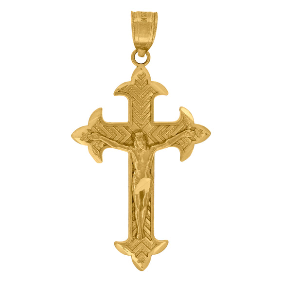 10kt Yellow Gold Diamond-cut Unisex Cross Crucifix Ht:36.1mm x W:19.9mm Religious Charm Pendant