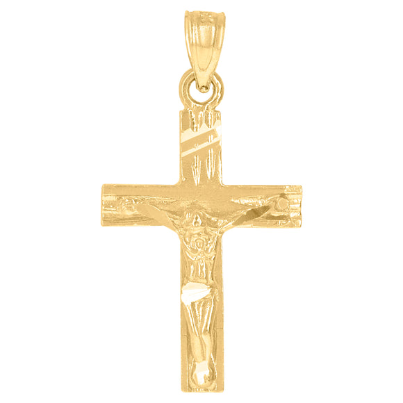 10kt Yellow Gold Diamond-cut Unisex Cross Crucifix Ht:29mm x W:15mm Religious Charm Pendant