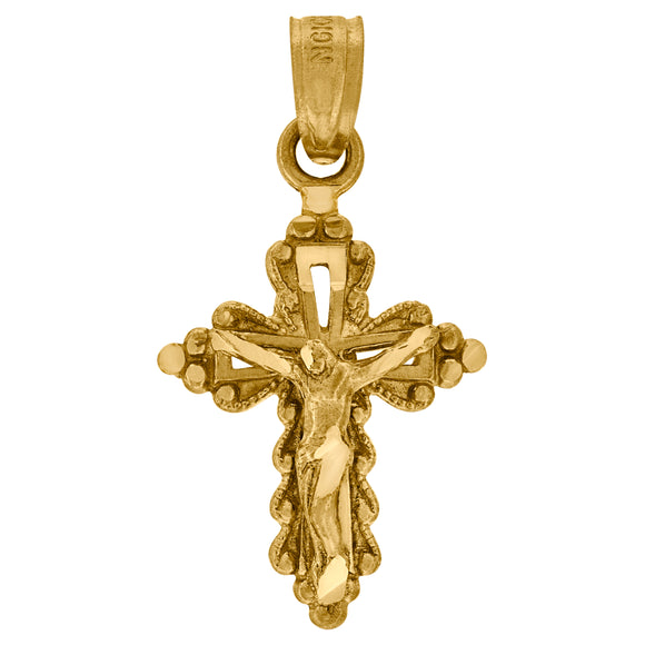 10kt Yellow Gold Diamond-cut Unisex Cross Crucifix Ht:23.1mm x W:12.8mm Religious Charm Pendant