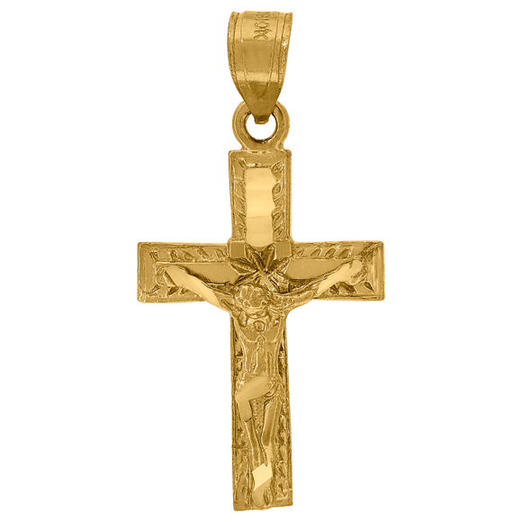 10kt Yellow Gold Mens Textured Crucifix Cross Religious Charm Pendant