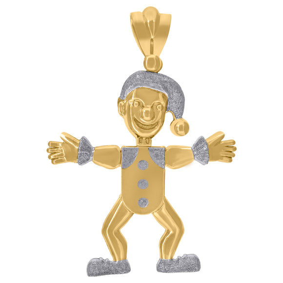 10KT Two-Tone Gold Mens Clown Fashion Charm Pendant