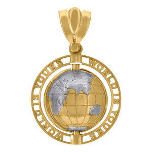 10KT Two-Tone Gold Mens World Map Globe Charm Pendant