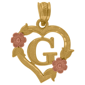 10kt Two-tone Gold Womens Heart Flower Initial Letter G Charm Pendant