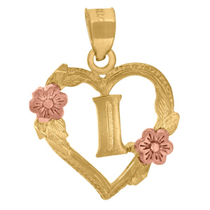 10kt Two-tone Gold Womens Heart Flower Initial Letter I Charm Pendant