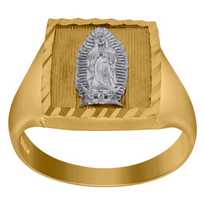 10kt Two-tone Gold Mens DC Textured Lady Of Guadalupe Religious Ring