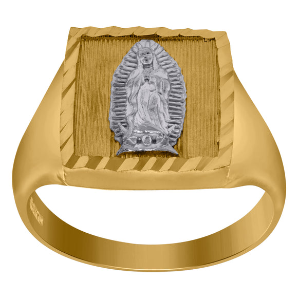 10kt Two-tone Gold Mens DC Textured Lady Of Guadalupe Religious Ring
