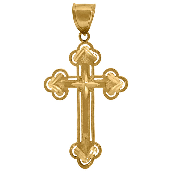 10kt Yellow Gold Unisex Diamond-Cut Budded Cross Religious Charm Pendant