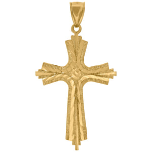 10kt Yellow Gold Unisex Diamond-cut Cross Religious Charm Pendant
