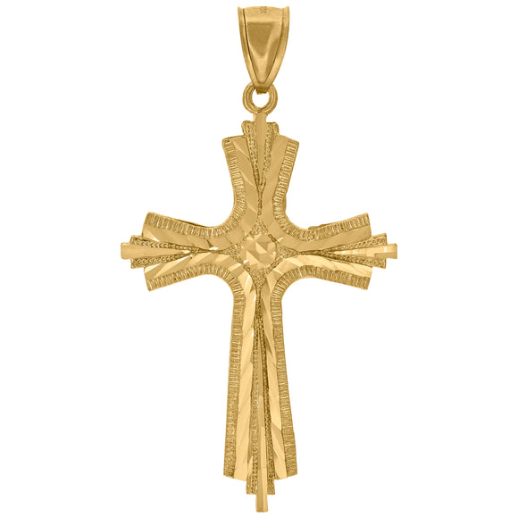 10kt Yellow Gold Unisex Diamond-cut Cross Religious Charm Pendant