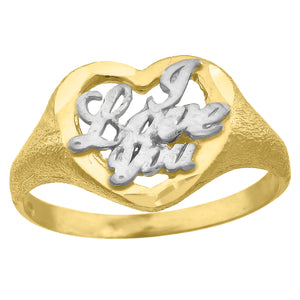 10kt Gold Womens Two-tone DC I Love You Heart Band Ring