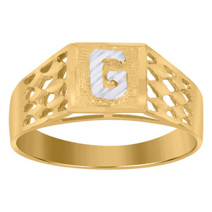 10kt Two-tone Gold Unisex Diamond-cut Textured Initial Letter G Band Ring