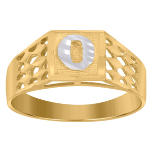 10kt Two-tone Gold Unisex Diamond-cut Textured Initial Letter O Band Ring