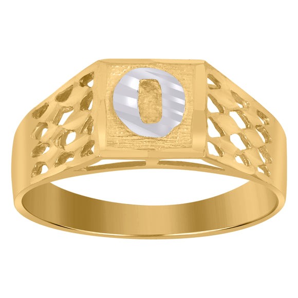 10kt Two-tone Gold Unisex Diamond-cut Textured Initial Letter O Band Ring