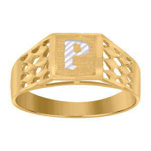 10kt Two-tone Gold Unisex Diamond-cut Textured Initial Letter P Band Ring