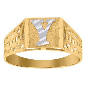 10kt Two-tone Gold Unisex Diamond-cut Textured Initial Letter Y Band Ring