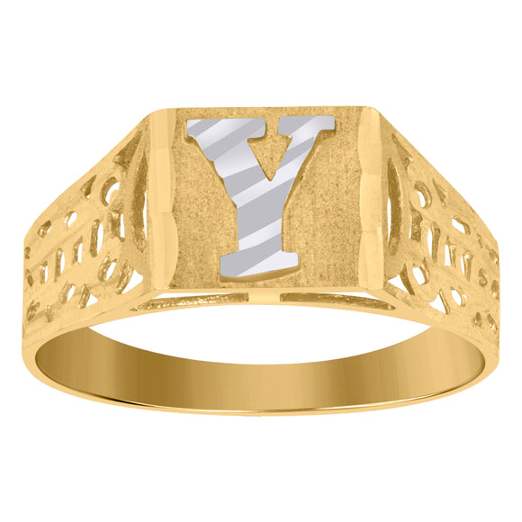 10kt Two-tone Gold Unisex Diamond-cut Textured Initial Letter Y Band Ring