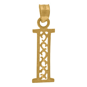 10kt Yellow Gold Unisex Letter I Initial Charm Pendant