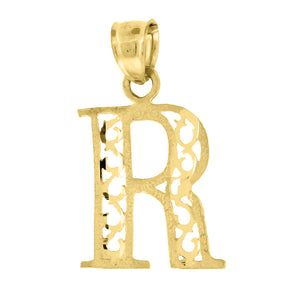 10kt Yellow Gold Unisex Initial Letter R Charm Pendant