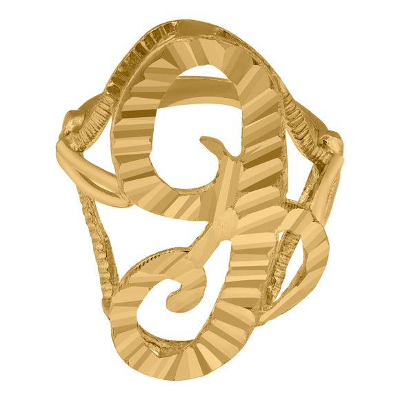 10kt Yellow Gold Womens Diamond-cut Initial Letter C Band Ring