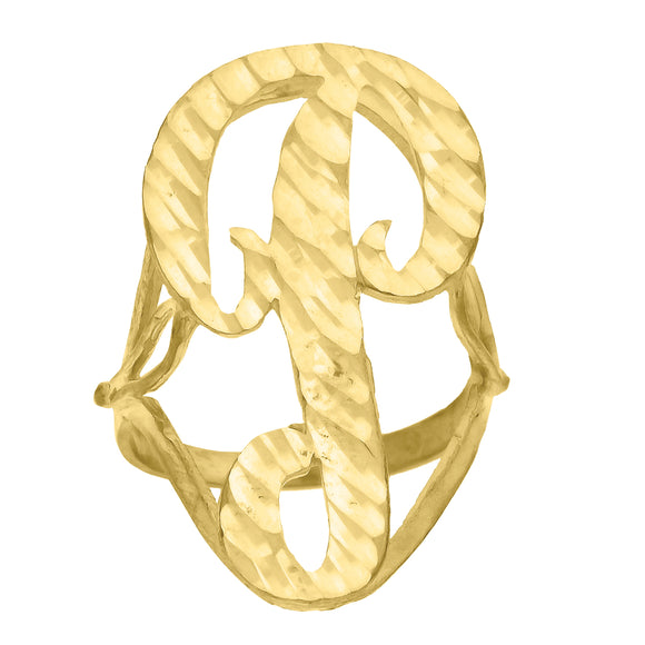 10kt Yellow Gold Womens Diamond-cut Initial Letter P Band Ring