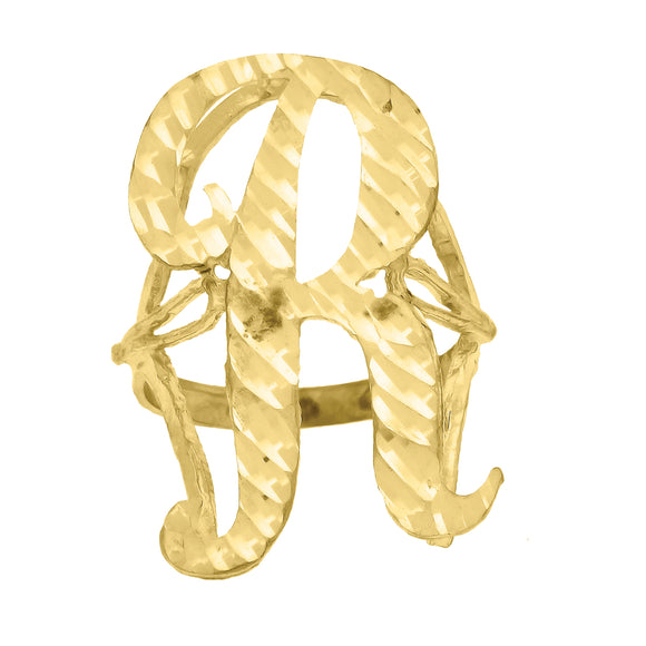 10kt Yellow Gold Womens Diamond-cut Initial Letter R Band Ring