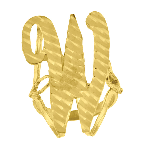 10kt Yellow Gold Womens Diamond-cut Initial Letter W Band Ring