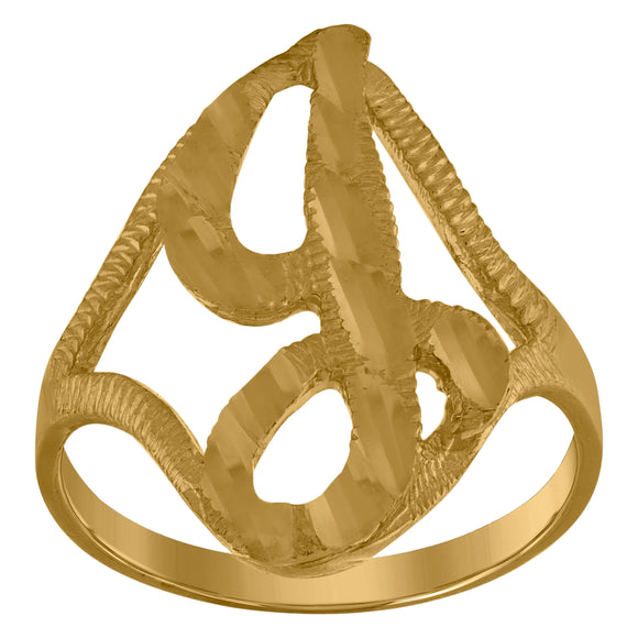 10kt Yellow Gold Womens Diamond-cut Textured Initial Letter J Band Ring