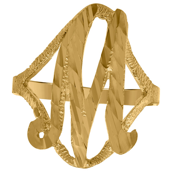 10kt Yellow Gold Womens Diamond-cut Textured Initial Letter M Band Ring